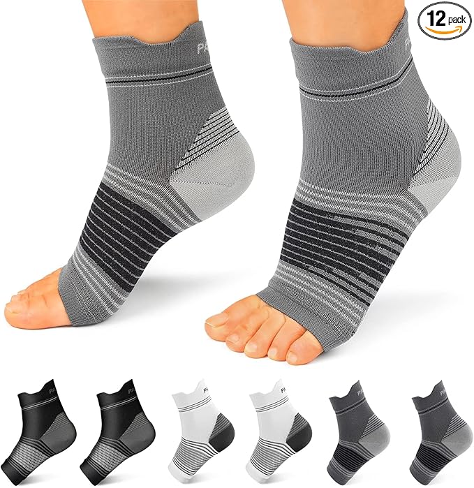 Plantar Fasciitis Sock (6 Pairs) for Men and Women, Compression Foot Sleeves with Arch and Ankle Support (Black, Gray, White, Small)