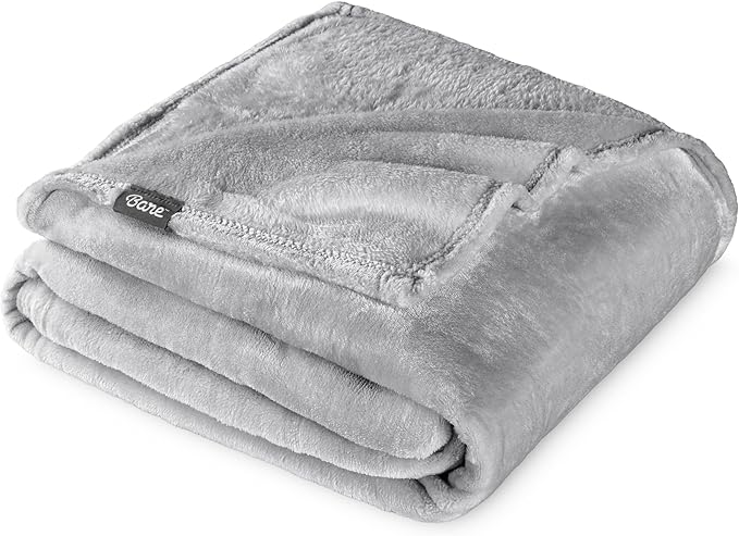 Bare Home Fleece Blanket - Throw/Travel - Ultra-Soft Lightweight for Bed, Sofa, and Couch - Luxury Microplush - Cozy Warm Blanket (Throw/Travel, Light Grey)