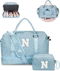 Gifts for Sister-Travel Bag for Women Shoe Compartment, Personalized Weekender Bag, Monogram Overnight Bag, Letter Travel Bag with Makeup Bag，Sister Friend Girlfriend Gifts (Letter N)