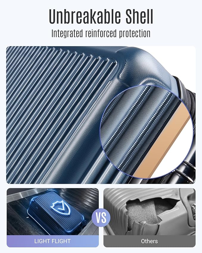 LIGHT FLIGHT Luggage Sets, Durable Hard Shell 3 Piece Set Suitcase with Spinner Wheels, Hardside Lightweight Luggage set with TSA Lock, Large Travel Luggage Set (20" 24" 28"), Horizon Cyan