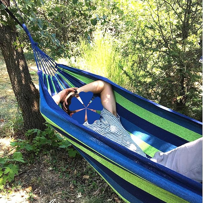 ANYOO Cotton Hammock Portable Camping Hammocks for Hanging Sturdy Garden Comfortable Fabric Hammock with Tree Straps Up to 660lbs with Travel Bag for Camping Outdoor/Indoor Patio Backyard
