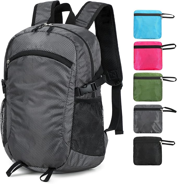 Small Hiking Daypack,15L Waterproof Hiking Backpack Packable Lightweight Travel Day Pack for Women Men (Grey, Small)