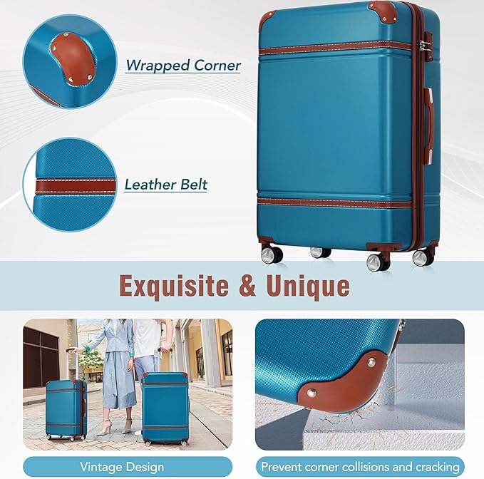 Merax Luggage Set 2 Piece Suitcase Set with Cosmetic Case Expandable Spinner Wheels Vintage Luggage Sets(Blue,20"+24")
