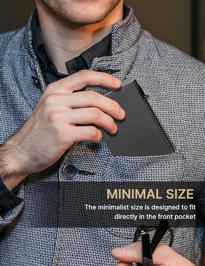 typecase Mens Wallet Card Holder: Pop Up Aluminum Case, Carbon Fiber Leather, Smart, RFID Blocking, Slim, Minimalist, Front Pocket - 9-14 Card Capacity | ID Window | Cash Slot(Grey)