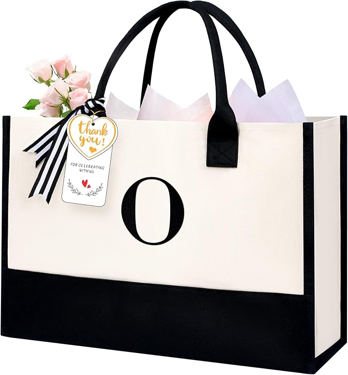 BAGAIL Initial Tote Bag, Personalized Birthday Gifts for Women, Teacher, Friends, Mom, Wedding, Monogrammed Beach Bag