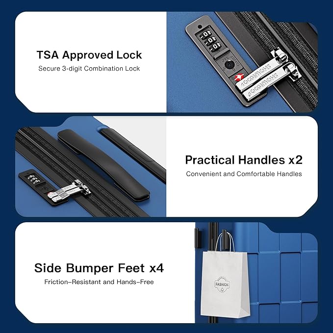 SHOWKOO Luggage Sets 2 Piece 20/28 Inch Hardside Expandable Lightweight PC Suitcase Sets with Double Spinner Wheels TSA Lock, Sea Blue