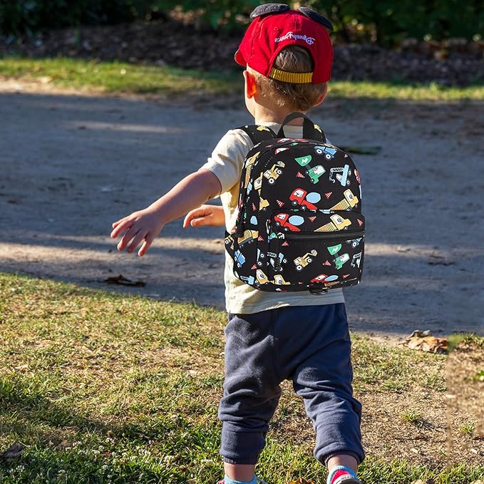 Accmor Toddler Harness Backpack Leash, Cute Excavator Kids Backpack with Anti Lost Wrist Link for Outdoor Walking, Mini Black Child Backpack Wristband Tether Leashes for Boys Girls Aged 1-3 Years Old