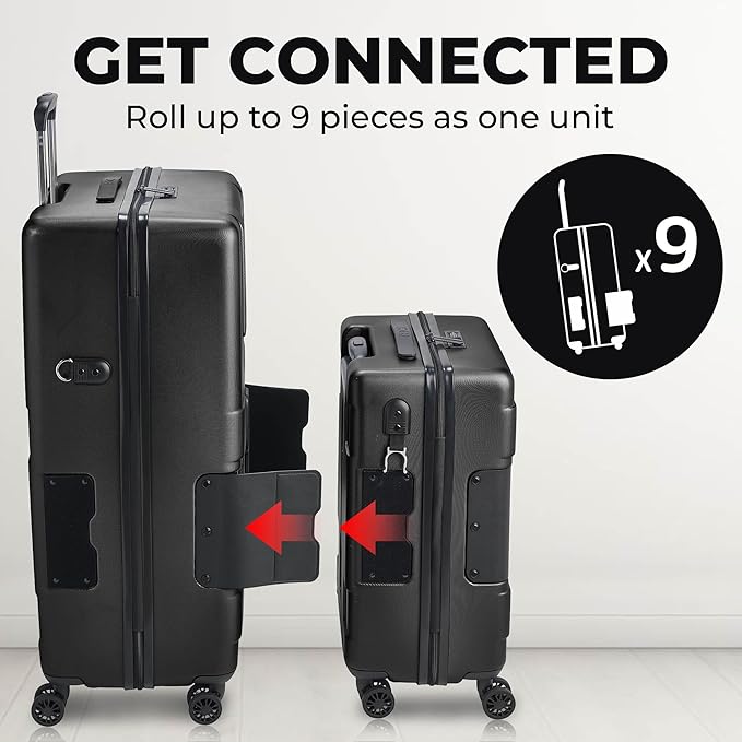 Tach V3.1 Hard Shell 2 Piece Luggage Set - 20 & 28 inch Luggage | Carry On & Large Checked Suitcases | Patented Built-In Connecting System | Rolling Suitcase Links 9 Bags (Black)