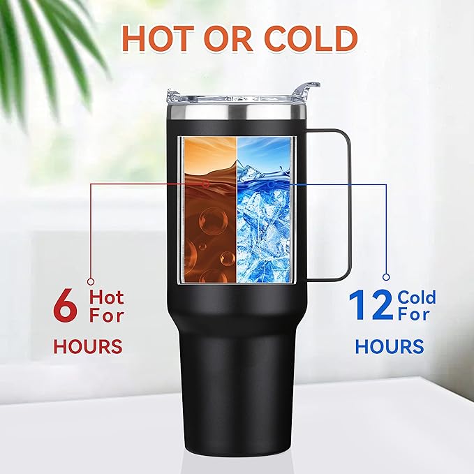 HASLE OUTFITTERS 40 oz Stainless Steel Tumbler with Handle, Vacuum Insulated Tumblers Bulk, Reusable Double Wall Travel Coffee Mug, Durable Powder Coated Water Bottles(Black, 4)