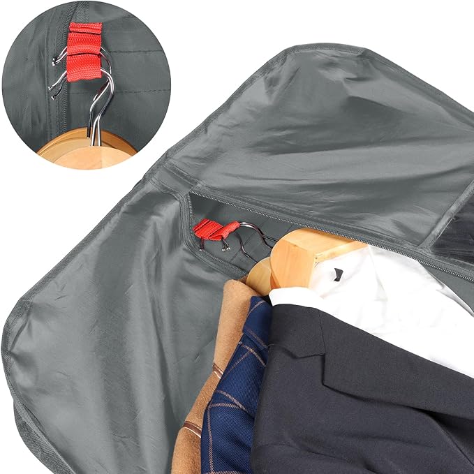 Zilink Upgraded Garment Bags for Travel Hanging Fur Coat Storage Bag Suit Bags for Men Storage with Adjustable Handles and Stable Buckles for Suit Shirts Coats Dresses, Grey
