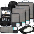 BAGAIL 4 Set/6 Set/8 Set Compression Packing Cubes Travel Accessories Expandable Packing Organizers (Half Mesh, 8-Jet Black)