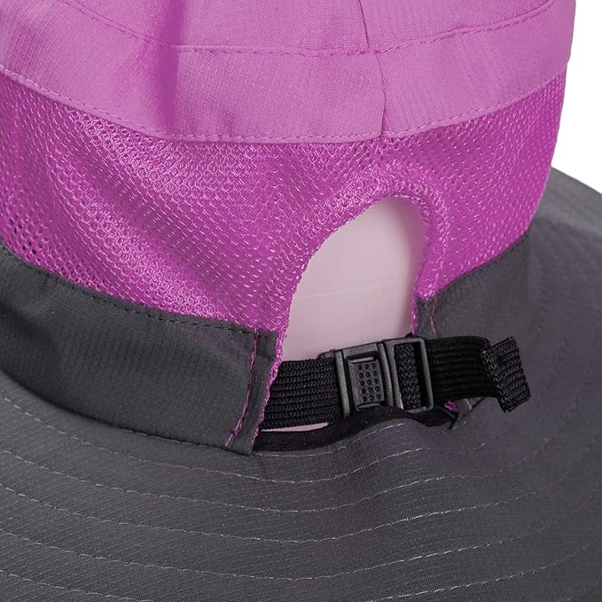 Rosoz Ponytail Sun Bucket Hats for Women UV Protection Foldable Mesh Wide Brim Hiking Beach Fishing Summer Safari