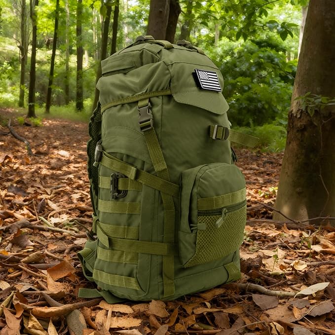 50L Tactical Backpack for Men and Women, Water-Resistant Molle Rucksack, Large Military Assault Pack for Hiking, Hunting, Camping, Gym & Outdoor Survival Green