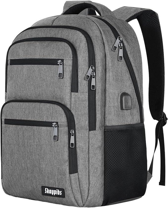 Travel Laptop Backpack, Business Carry on Backpack Flight Approved Backpack, Large Travel Work Backpacks for Men Women with USB Charger Port, Rucksack Bag, Mochila de viaje, Grey