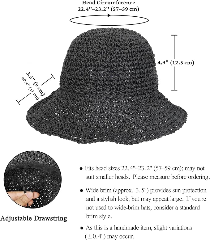 Womens Wide Brim Straw Sun Hat Foldable Floppy Crochet Beach Hat for Summer
