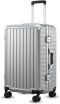 LUGGEX Checked Luggage with Spinner Wheels, 24 Inch Aluminum Frame Zipperless Polycarbonate Hard Shell Suitcase, Silver