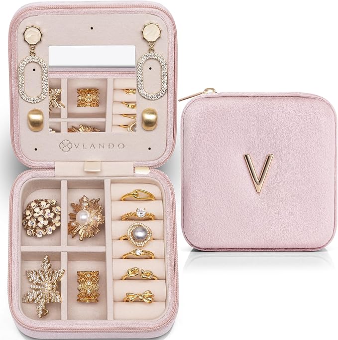 Vlando Travel Gifts for Women Girls, Birthday Gifts for Women, Mothers Gifts, Graduation Gifts for Her, Teacher Appreciation Gifts for Girls - Letter V, Pink