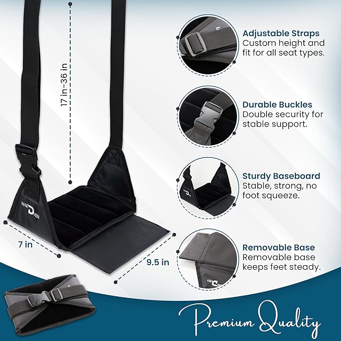 Airplane Foot Hammock | Foot Hammock for Plane Travel | Portable Foot Rest for Air Travel | Feet Rest for Airplane | Ergonomic Swing for Plane Leg Rest with Removeable Base | Travel Essentials