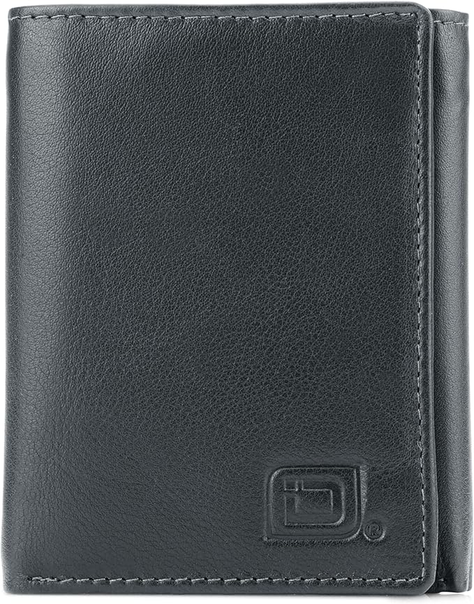 ID Stronghold Men's Leather Trifold Wallet - RFID Blocking - Black Wallet with Gift Box