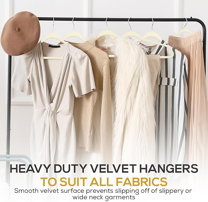 Premium Ivory Velvet Hangers 30 Pack – Space Saving Felt Hanger, Non Slip Clothes Hangers for Closet, Heavy Duty Hanger for Coats, Shirts & Pants, 360° Swivel Hook, Hold Up to 10lbs