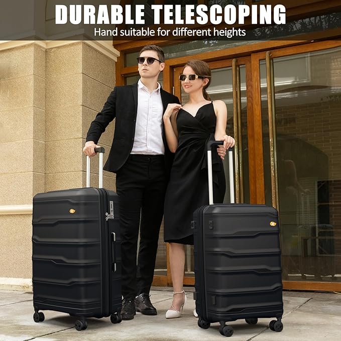 24 Inch Luggage with Spinner Wheels, Hard Shell Suitcase, Lightweight PP Luggages with TSA Lock, Checked-Medium Suitcases 24-Inch, Black
