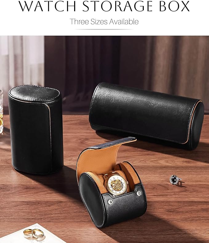 Homde Travel Watch Box Leather: Traveling Case for Men - Luxury Watch Roll for Wristwatch on the Go (black, S)