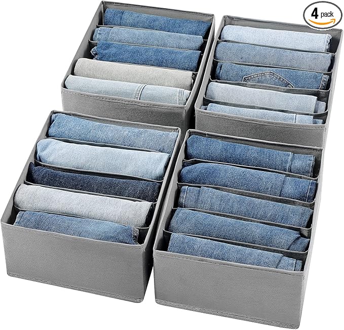 Jeans Drawer Organizers for Clothing, 5 Compartment Wardrobe Storage Box, Washable Clothes Organizer for Folded Clothes, Jeans, Pants, Leggings, t-shirts(Grey)