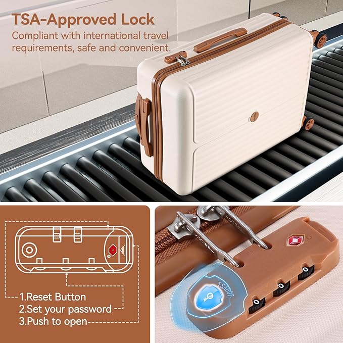 Hoteel 3 Piece Luggage Set with Spinner Wheels (4-YEAR WARRANTY), Carry on Luggage for Travel with TSA Lock, Hardshell ABS+PC Suitcase Set, 20" Suitcase + Expandable Duffel Bag + Cosmetic Bag(Beige)