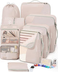 10 Set/8 Set Packing Cubes for Travel, Gifts for Women Mom,Anti-Tearing Suitcase Organizer for Luggage with Shoe & Hanging Toiletry Bag,OlarHike Vacation Essentials & Accessories for Cruise Ship,Cream