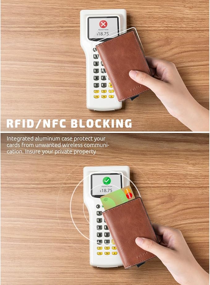 VULKIT Card Holder Pop Up Slim Wallet Leather RFID Blocking Card Case Up to 8 Credit Cards