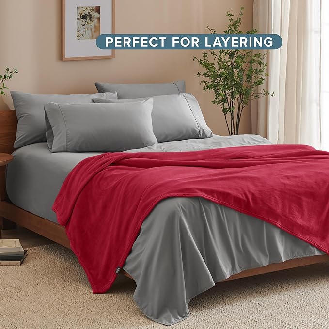 Bare Home Fleece Blanket - King Size - Ultra-Soft Lightweight for Bed, Sofa, and Couch - Luxury Microplush - Cozy Warm Blanket (King, Red)