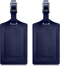 Travelambo Luggage Tags for Suitcases Faux Leather Privacy Protection 2 Pack Bag Tags Travel Accessories Essential, Deep Blue