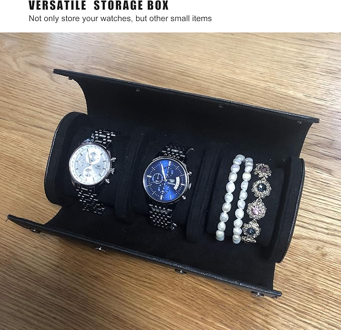 Longjet Watch Roll Travel Case for Men Portable Watches Organizer Box with Removable Velvet Pillow Holder (Black Cross)