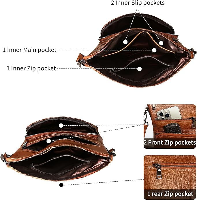 HESHE Crossbody Bags for Women Leather Handbags Designer Shoulder Purse with Pockets Satchel Purse Travel Bag