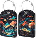 2 PCS Leather Luggage Tags for Suitcase Colorful Bright Mountain Travel Luggage Tag with Privacy Flap Name ID Label and Metal Loop for Travel Bag Suitcase