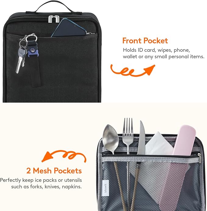 Lifewit Freezable Lunch Box, Insulated Reusable Lunch Bag with 2 Ice Packs, Mini Cooler Snack Bag for Bento Box for Salad, Sandwich, Snacks fo Men Women for Work, Black 8L