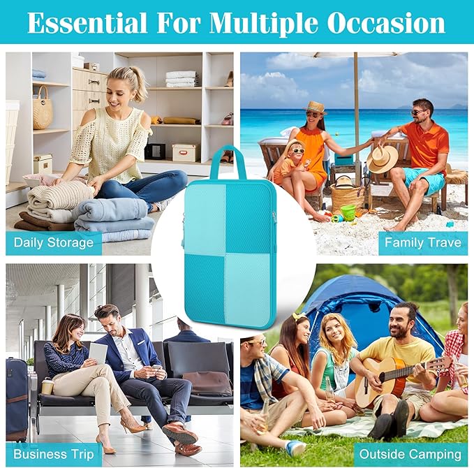 8 Set Compression Packing Cubes Travel, Lightweight Expandable Travel Cubes Suitcase Organizer for Carry On Luggage Suitcase, Turquoise