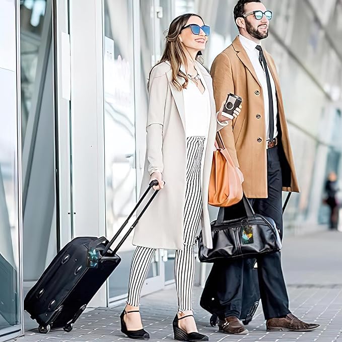 Luggage Tags for Suitcase,Glowing Butterfly Flying Luggage Tags of Set 2 Leather Identifiers Privacy Cover with Stainless Steel Loop for Women Men Travel Bag Suitcase