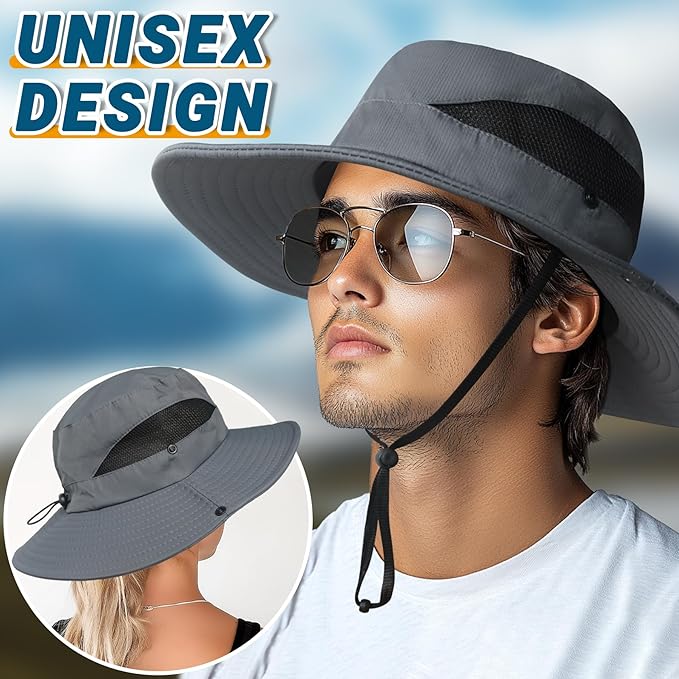 NPQQUAN Ponytail Sun Bucket Hats for Women Men Wide Brim UPF 50+ Fishing & Beach Hats