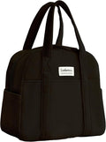 Insulated Lunch Bag for Women, 6-Hour Cold Retention Cooler Tote with Sturdy Handle, 15-Can Spacious Capacity, Leakproof Corduroy Fabric & Aluminum Foil Lining, (Black)