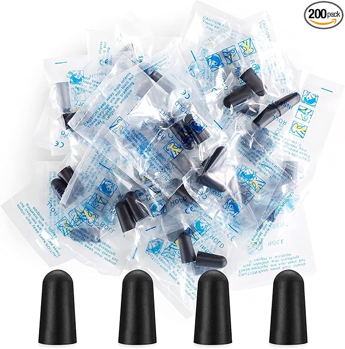 200 Pairs Earplugs for Noise Cancelling Individual Bagged Foam EarPlugs for Sleeping Work Snoring Sound Blocking Construction Loud Noise Reducing Earplugs Black Color