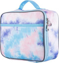 Fenrici Tie Dye Lunch Box for Girls, Teens, Women, Kids, Insulated Lunch Bag, Soft Sided Compartments, Spacious, BPA Free, Food Safe, 10.8in x 8.5in x 2.8in, Pastel Pink Tie Dye