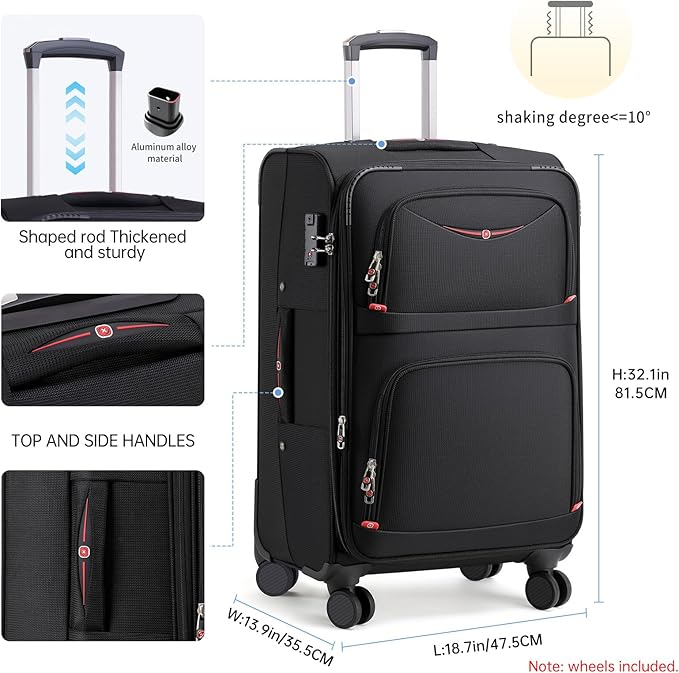 Softside Expandable Luggage with 4 Spinner Wheels, Durable Checked-Luggage Suicase (Black, 31-Inch)