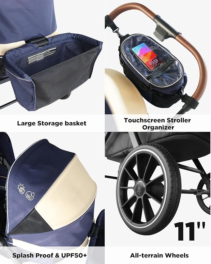 Tandem Wagon Stroller–All-Terrain 2-in-1 Push&Pull Design, Double Seat, Large Storage, Adjustable Canopy, Removable Child Tray for Kids Outdoor Adventures&Family Outings