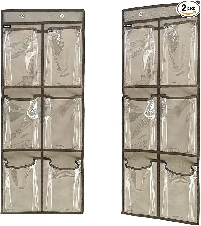 2 Packs Over The Door Hanging Closet Shoes Holder Organizer Shoe Storage Shoe Rack with 6 Pockets (Clear PVC Pockets)