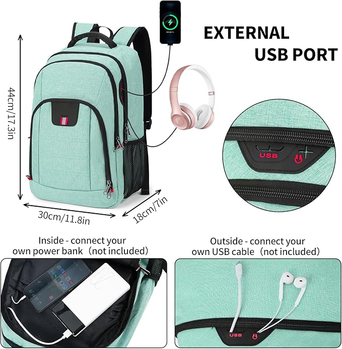 Travel Laptop Backpack, Anti Theft Backpack for Men and Women with USB Charging Port Business Computer Backpack Bag (Green, 15.6 Inch)
