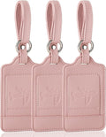 Teskyer Luggage Tags, 3 Pack Premium PU Leather Luggage Tags for Suitcases, Privacy Protection Travel Bag Tags, Lichee Dark Pink