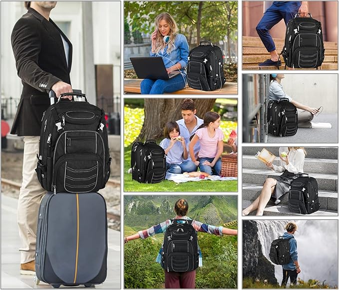 18.4 Laptop Backpack for Men, 60L Extra Large Gaming Laptops Backpack with USB Charger Port,TSA Friendly Flight Approved RFID Anti-Theft Pocket Heavy Duty Computer Bag Backbag,21.2*15.5*11.5 inch Grey