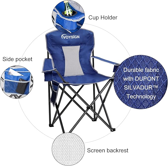Mesh Folding Camping Chairs for Adults, Oversized Portable Outdoor Chairs, Weight Capacity 325 lbs with Cup Holder, Storage Pocket, Carry Bag
