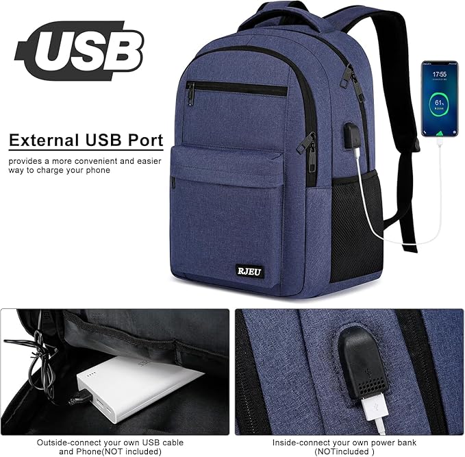 School Backpack for Teen Boys, 17.3 Inch Laptop, USB Charging Port, Anti-Theft & Water-Resistant College Bookbag, Durable Student Backpack for High School and University, Blue